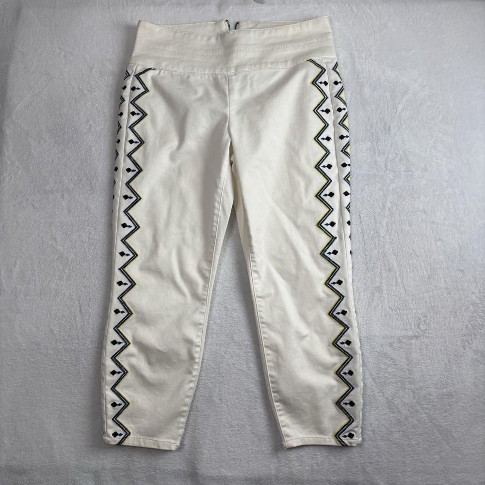 Y2K Bisou Bisou White Boho Embroidered Sides Capris Pants Women's Size 8